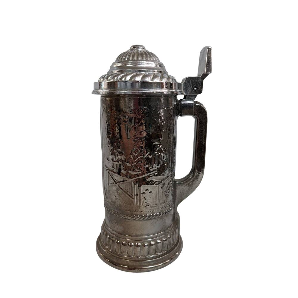 Avon Mirrored silver color vintage glass beer stein with metal lid